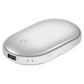 Portable Hand Warmer 5000mAh Power Bank Rechargeable Pocket Warmer Double-Sided Heating Handwarmer (Color: silver)